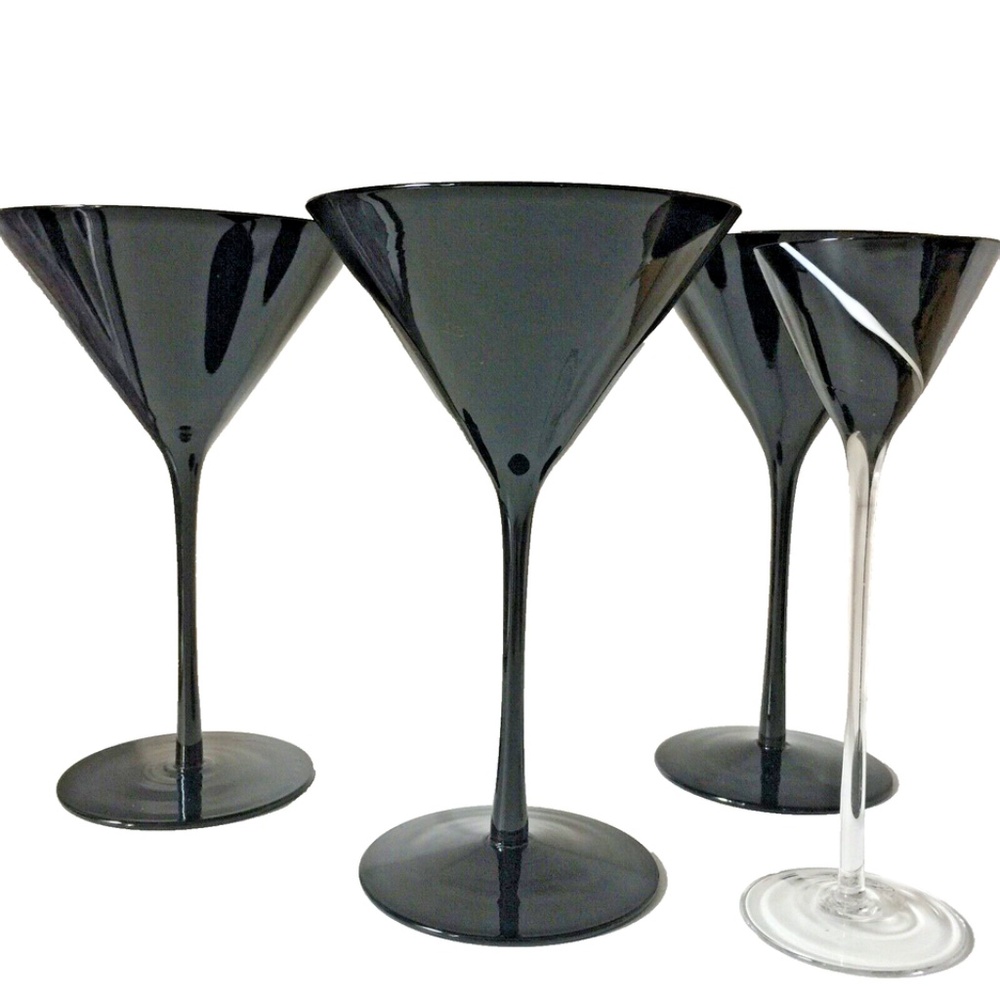 Black Martini Cocktail Shiny Glasses ~ 3 All Black Martini Set +1 Small liquor